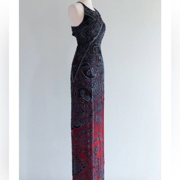 Vintage Y2K 100% Silk Beaded Dress Vintage Beaded Dress Ombré Goth Prom Dress - Picture 15 of 15